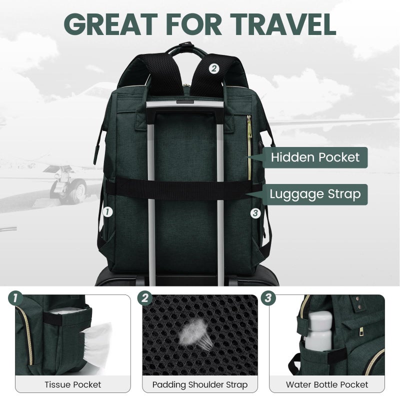 LOVEVOOK Laptop Backpack for Women 17 Inch Professional Womens Travel Backpack Purse Computer Laptop Bag Nurse Teacher Backpack Waterproof Work Bags Carry on Back Pack with USB Port Dark Green - Image 4